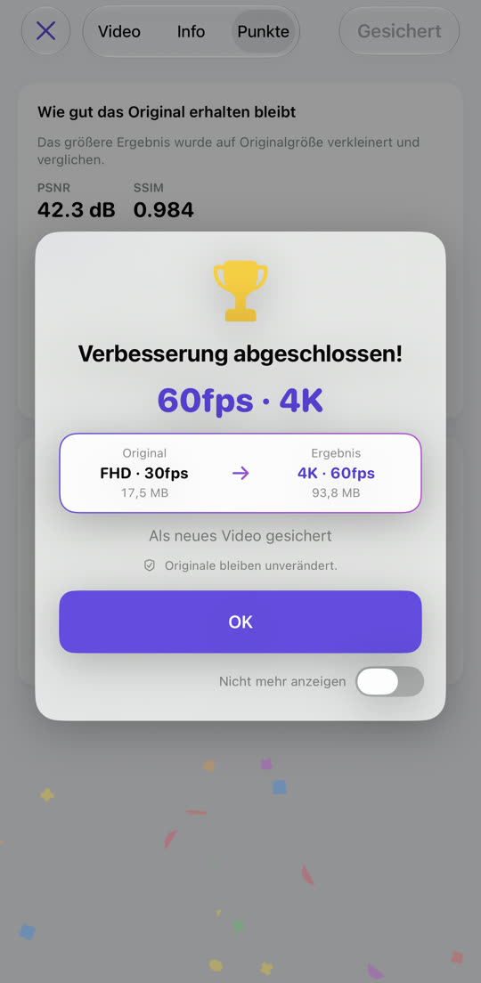 Abschluss-Hinweis: aus Full HD 30 fps wurde 4K 60 fps