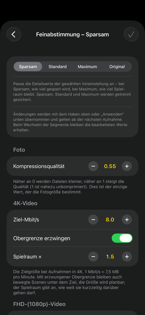 Zielgröße je Auflösung selbst festlegen