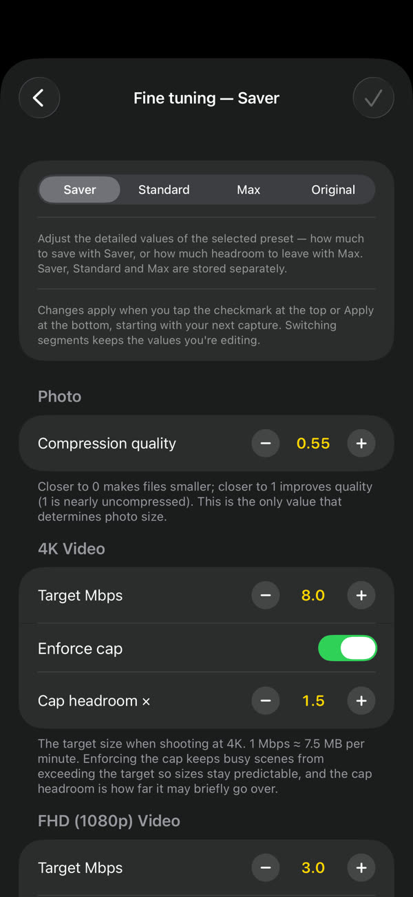 Set the target size for each resolution