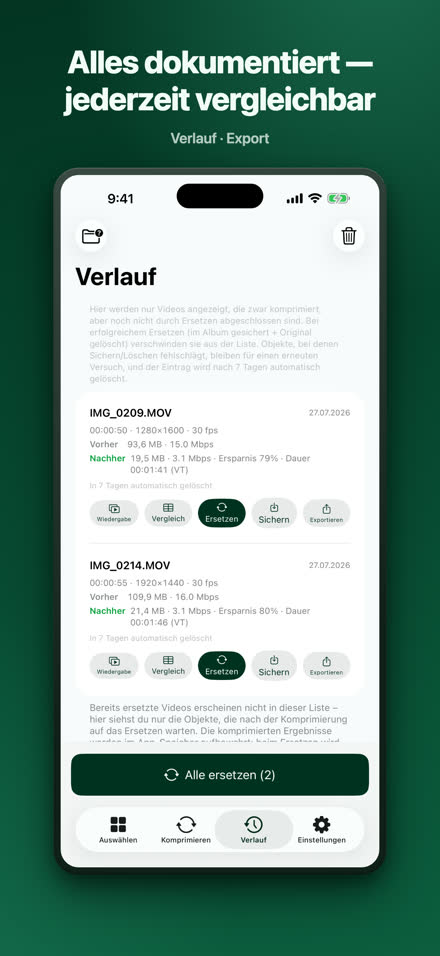 Alles dokumentiert — jederzeit vergleichbar
