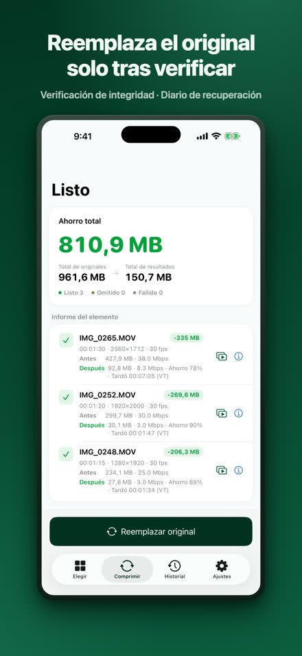 Reemplaza el original solo tras verificar