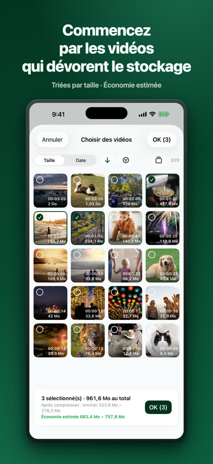 Commencez par les vidéos qui dévorent le stockage