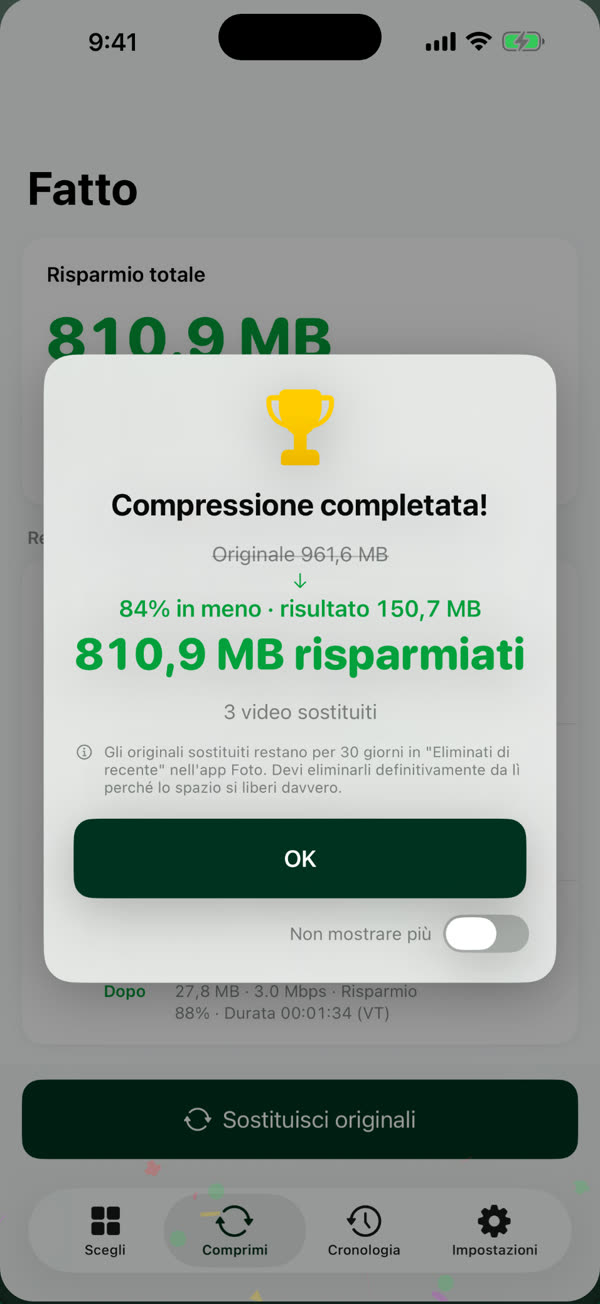 Guarda lo spazio appena recuperato