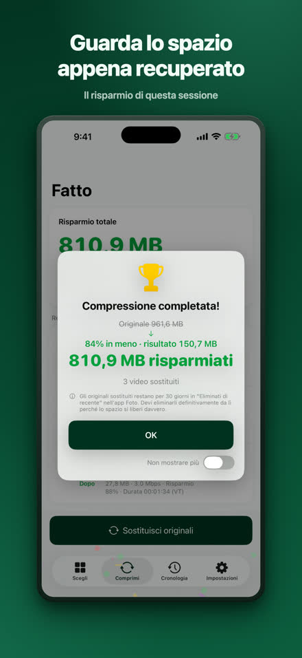 Guarda lo spazio appena recuperato