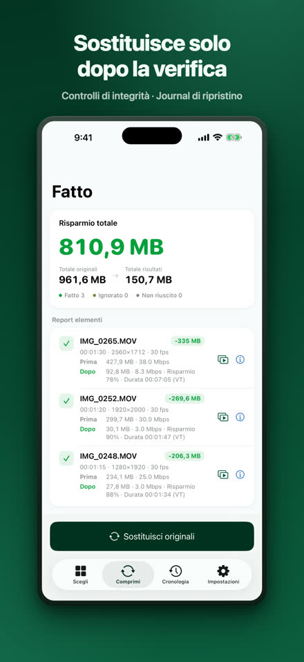Sostituisce solo dopo la verifica