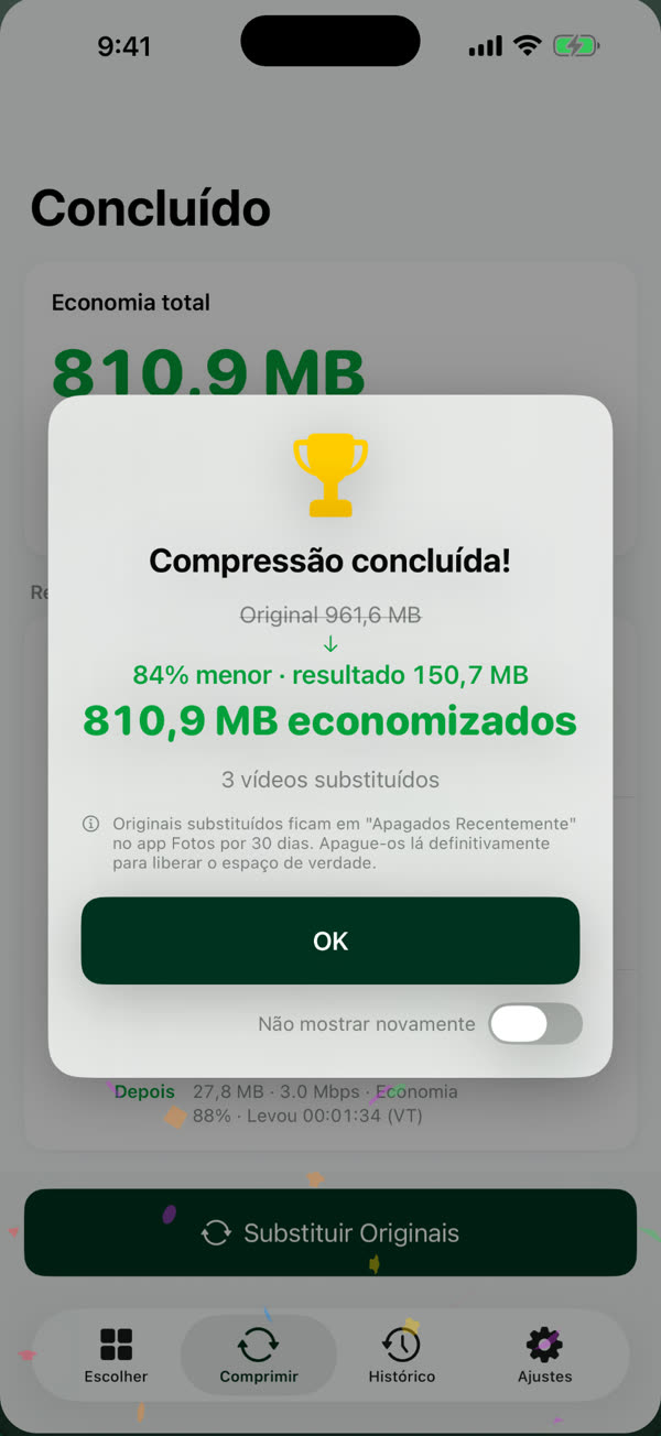 Veja o espaço que você recuperou