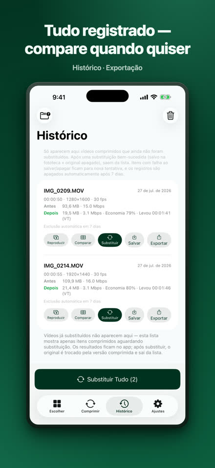 Tudo registrado — compare quando quiser