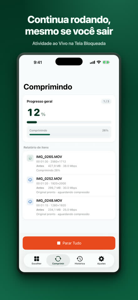 Continua rodando, mesmo se você sair