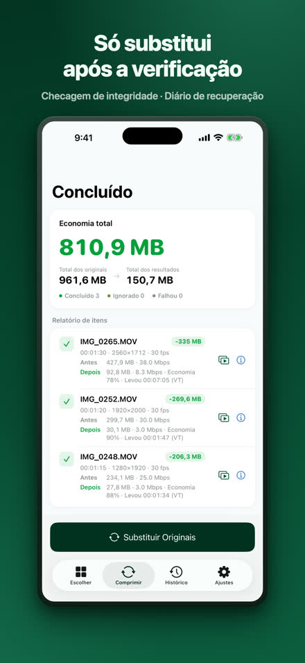 Só substitui após a verificação