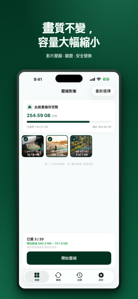 畫質不變， 容量大幅縮小